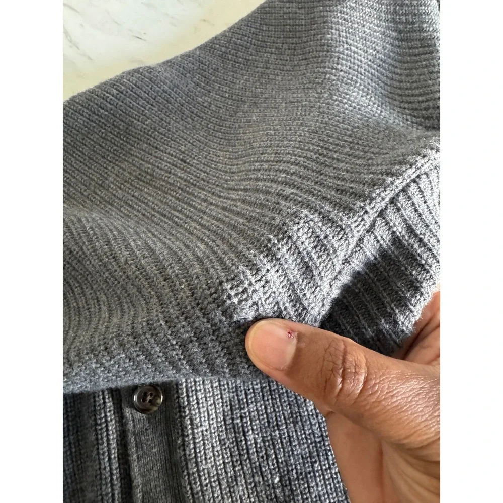 Peter Millar Mens XL‎ Grey Wool Cotton Ribbed Cardigan Sweater Elbow Patches